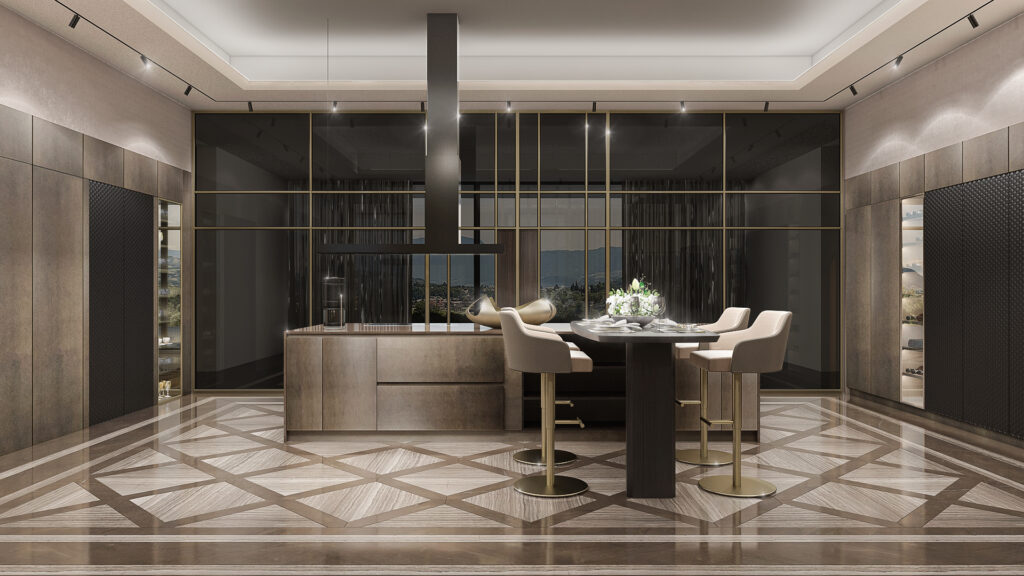 Luxury interior with smart lighting and comfort systems.