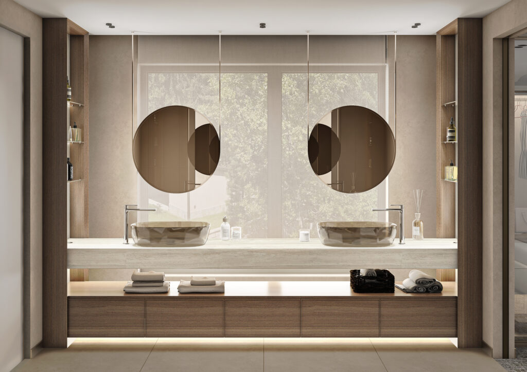 luxury interior design – bathroom with natural materials and subtle lighting