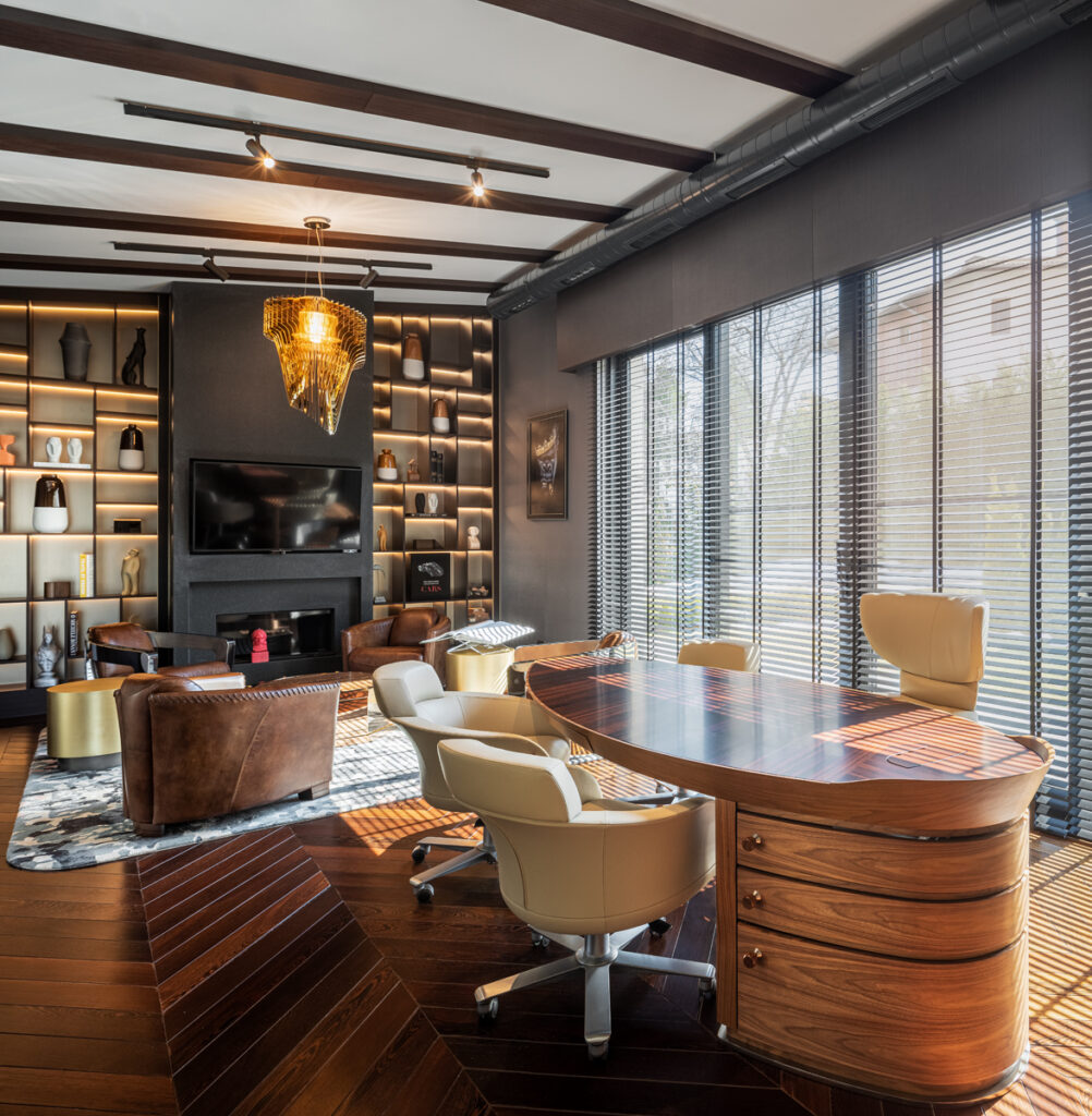 luxury interior design office with bespoke furniture and detailed craftsmanship
