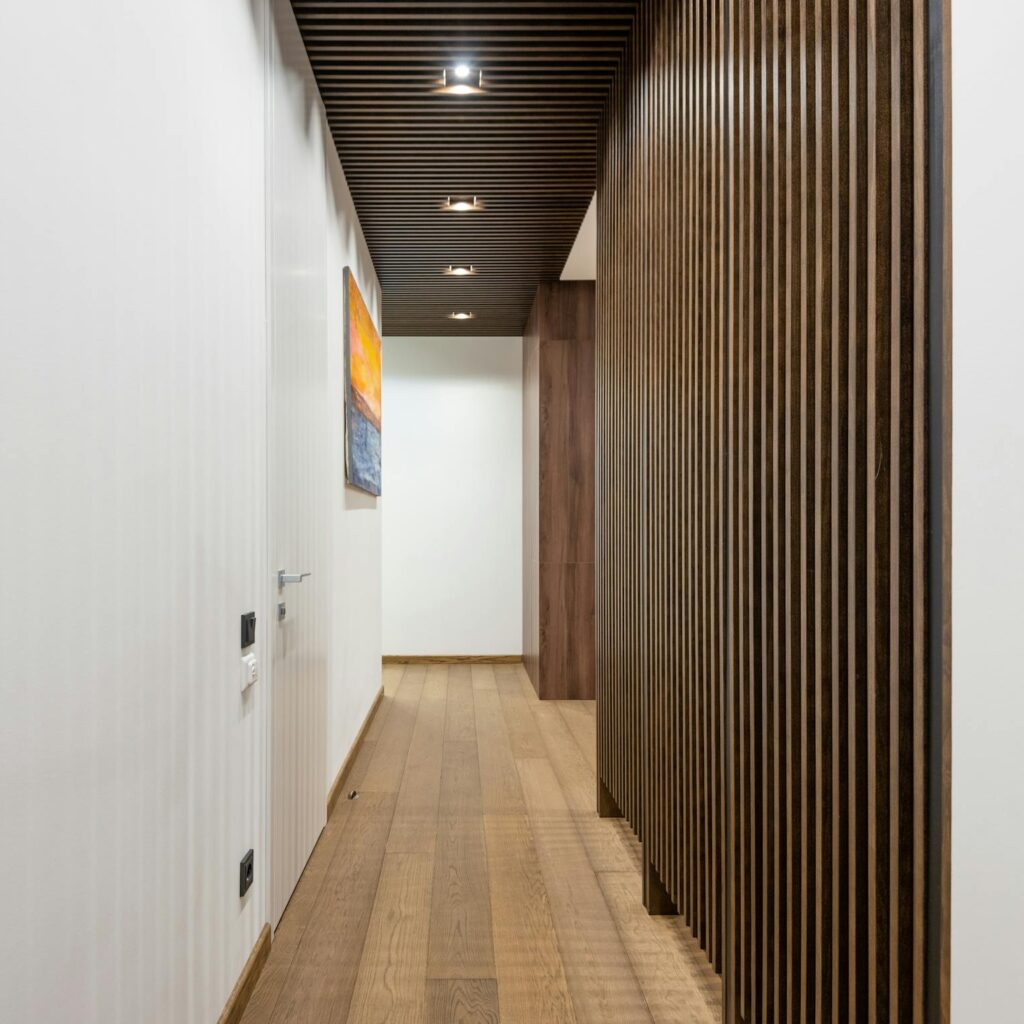 Modern wooden slat in minimalist interior
