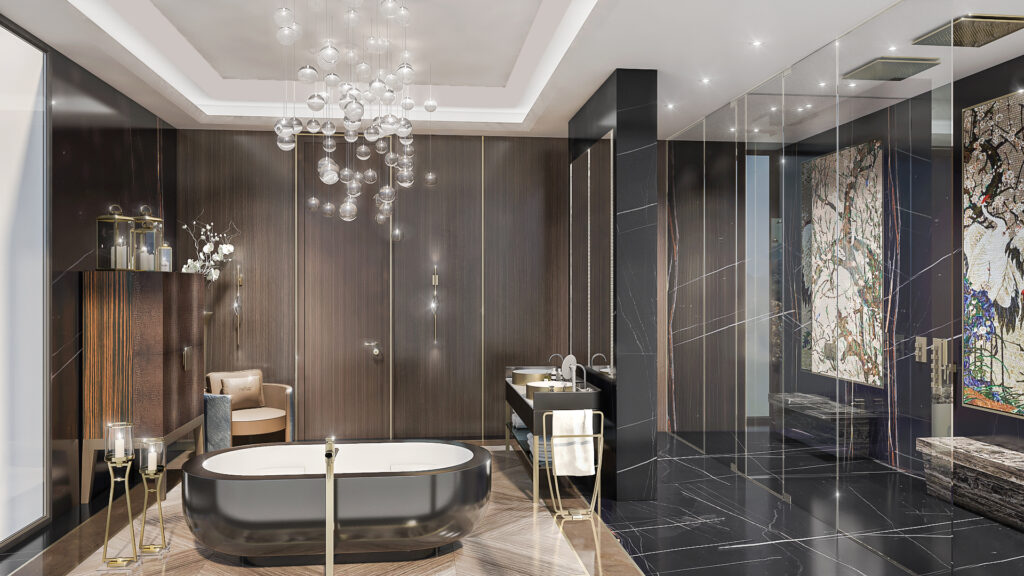 Luxurious interior by IDEA International with accent and decorative lighting.