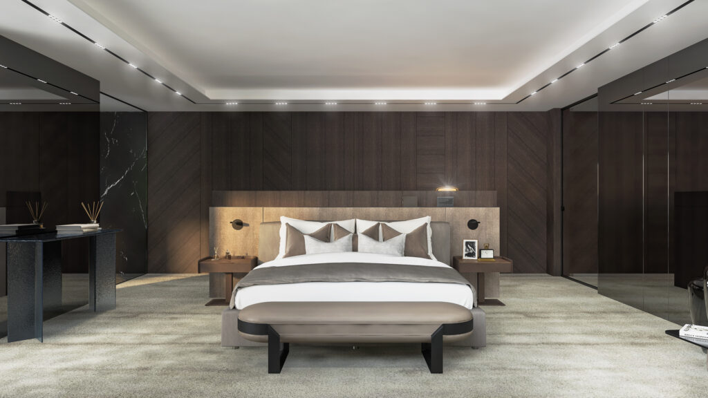 Bedroom under LED lighting – luxurious interior by IDEA International