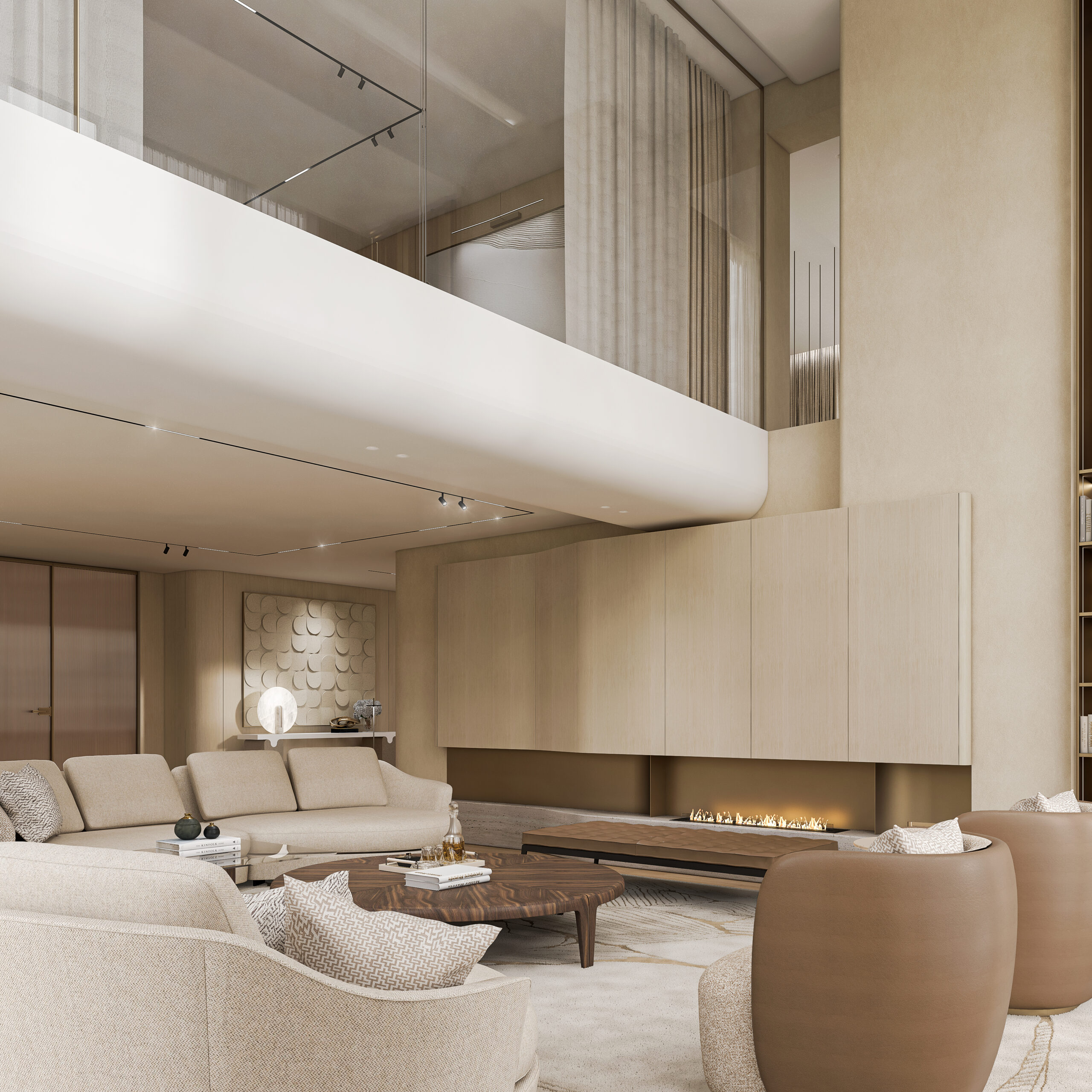 Luxury interior with sustainable materials – wood, stone, textiles